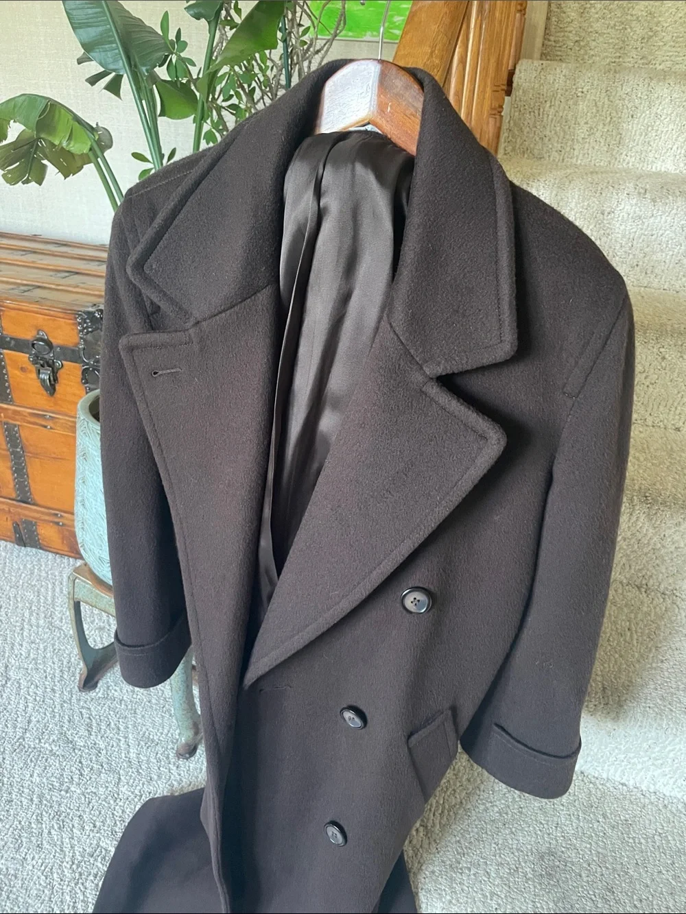 Larry Levine Double-Breasted Wool Pea Coat in Dark Brown